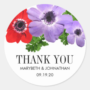 Watercolor Anemone Floral Wedding Favour Sticker