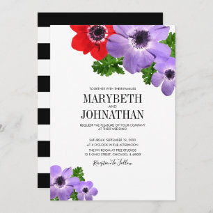 Watercolor Anemone Floral Wedding Invitation Card
