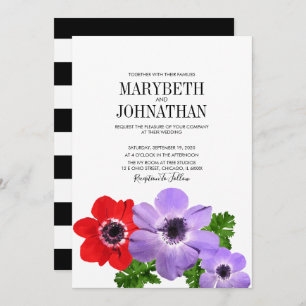 Watercolor Anemone Floral Wedding Invitation Card