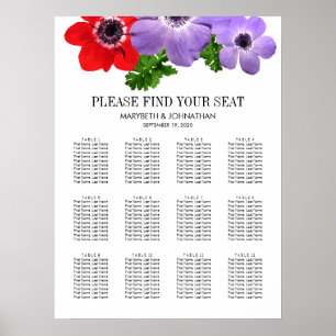 Watercolor Anemone Floral Wedding Seating Chart