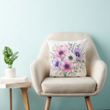 Watercolor Anemone Flower Floral Throw Pillow