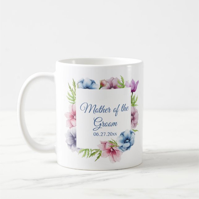 Watercolor Anemone Flower Wedding Coffee Mug (Left)