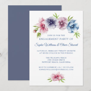 Watercolor Anemone Flower Wedding   Engagement Invitation