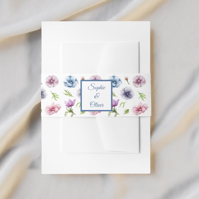 Watercolor Anemone Flower Wedding Invitation Belly Band (Creator Uploaded)