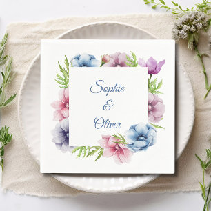 Watercolor Anemone Flower Wedding Napkin