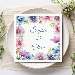 Watercolor Anemone Flower Wedding Napkin