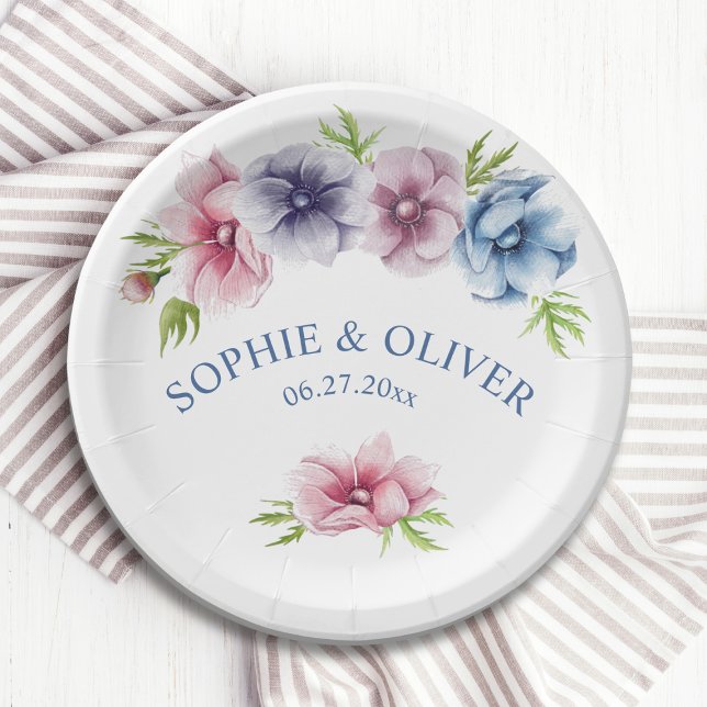 Watercolor Anemone Flower Wedding Paper Plate (Creator Uploaded)