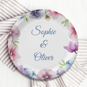 Watercolor Anemone Flower Wedding Paper Plate