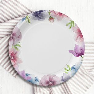 Watercolor Anemone Flower Wedding Paper Plate