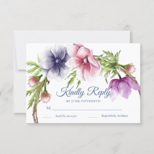 Watercolor Anemone Flower Wedding RSVP Cards