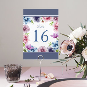 Watercolor Anemone Flower Wedding Table Number