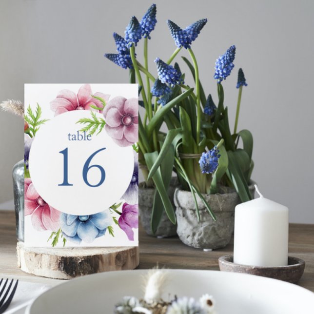 Watercolor Anemone Flower Wedding Table Number (Creator Uploaded)