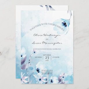 Watercolor Anemone Flowers Ice Blue Invitation