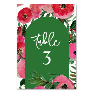 Watercolor Anemone Green Arch Wedding Table Number