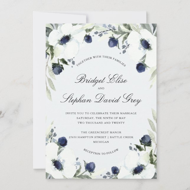 Watercolor Anemone Wedding Invitation Design (Front)