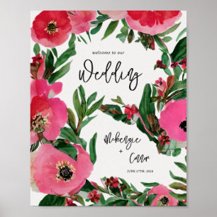Watercolor Anemone Wedding Welcome Poster