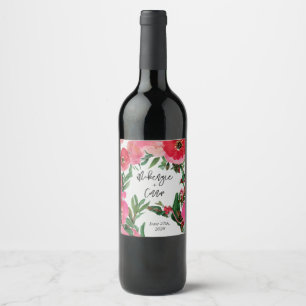 Watercolor Anemone Wedding Wine Label