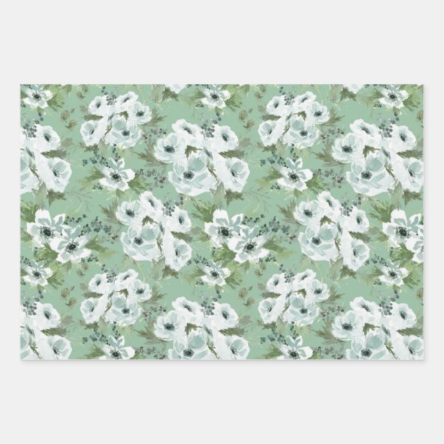 Watercolor anemone Wrapping Paper  Set of 3 (Front 2)