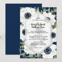 Watercolor Anemones Botanical Navy Blue Wedding