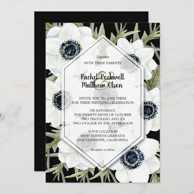 Watercolor Anemones Botanical Wedding Invitations (Front/Back)