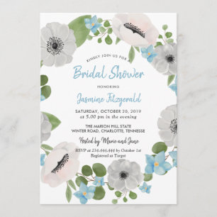 Watercolor Anemones Floral Wreath   Bridal Shower Invitation