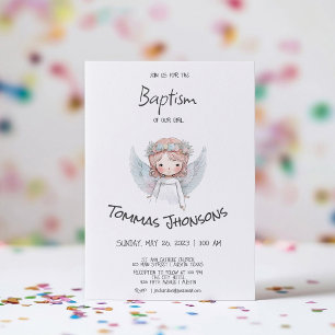 Watercolor  Angel Baby Baptism Invitation