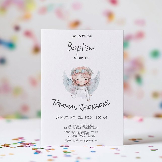 Watercolor  Angel Baby Baptism Invitation (Creator Uploaded)