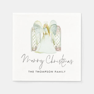 Watercolor Angel Merry Christmas Script Napkin