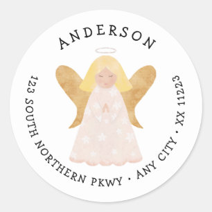 Watercolor Angel return address Classic Round Stic Sticker