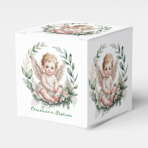 Watercolor Angel Wings Baptism Green Favour Box
