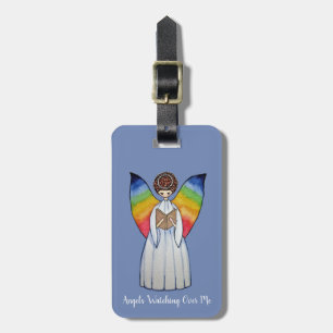 Watercolor Angel With Rainbow Wings Reading A Book Luggage Tag