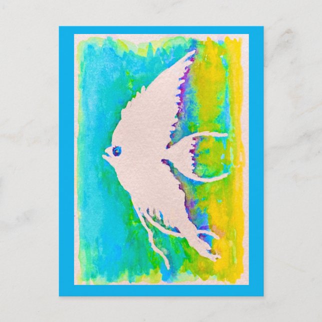 WATERCOLOR ANGELFISH SILHOUETTE POSTCARD (Front)