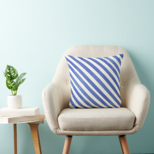 Watercolor Angled Blue and White Stripes Cushion