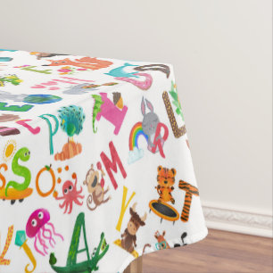 Watercolor Animal Alphabet Cute Tablecloth
