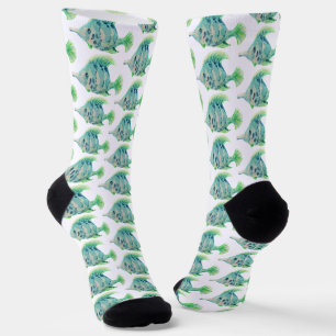 Watercolor Animal Art Blue Tropical Fish Socks