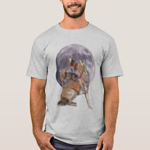 Watercolor Animal Coyote Pack Howling at the Moon T-Shirt