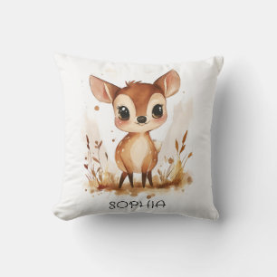 Watercolor Animal Deer Personalised Kids Playroom Cushion