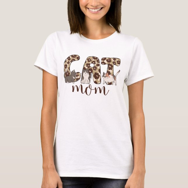 WATERCOLOR ANIMAL PRINT CAT MOM T-Shirt (Front)