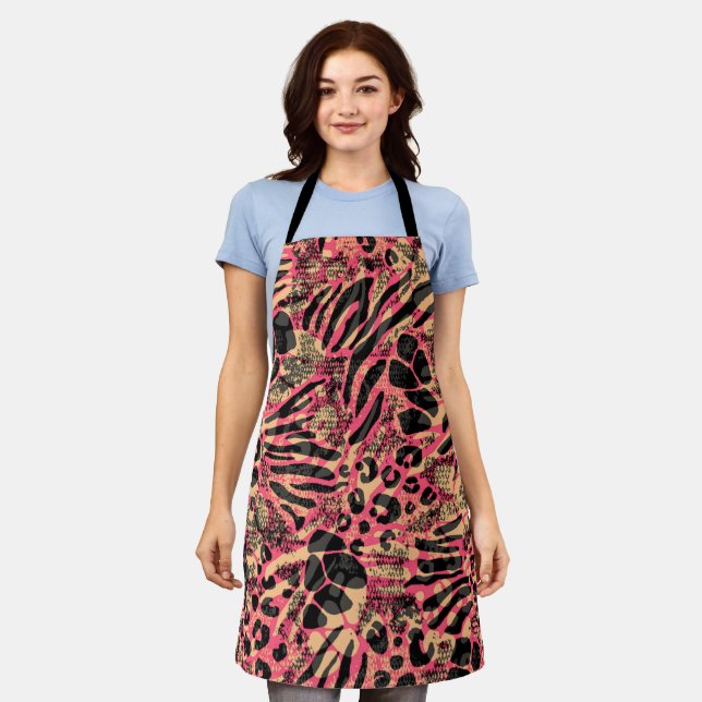 Watercolor Animal Safari Print Apron (Worn)