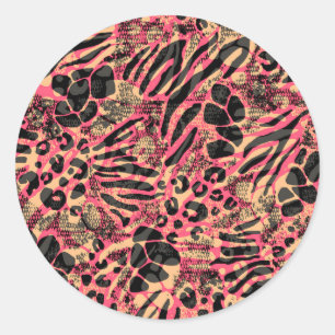 Watercolor Animal Safari Print Classic Round Sticker