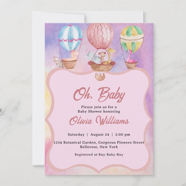 Watercolor Animals Baby Shower Invitation (Front)