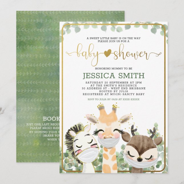Watercolor Animals in Masks Baby Shower Invitation (Front/Back)