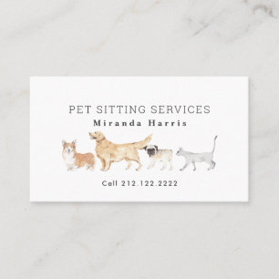 Watercolor Animals Pet Sitter Dog Walker Business Card