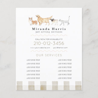 Watercolor Animals Pet Sitter Dog Walker Business Flyer