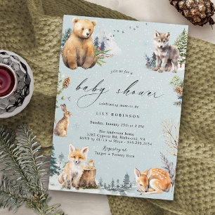 Watercolor Animals   Woodland Winter Baby Shower Invitation