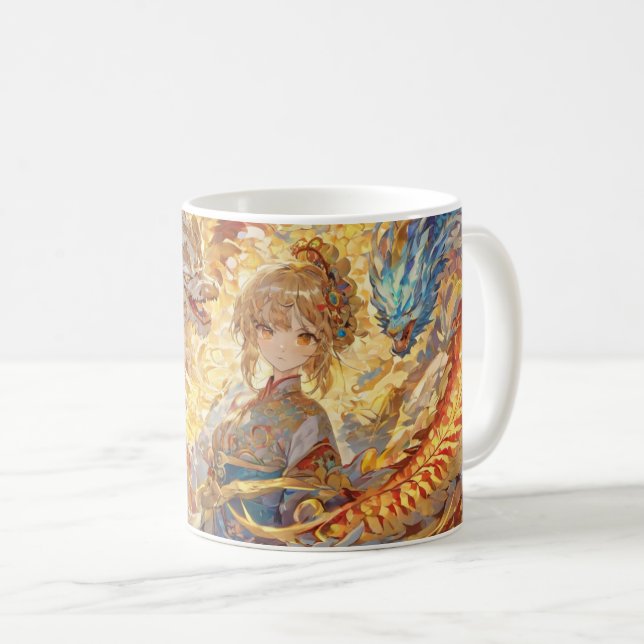 Watercolor Anime Dragon-Girl Mug (Front Right)