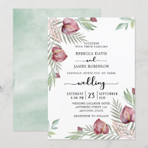 Watercolor Anthurium Floral Wedding Invitation