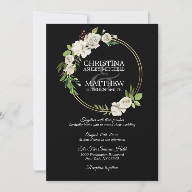 Watercolor Antique White Floral Wreath WEDDING Invitation (Front)
