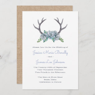 Watercolor Antlers and Echeveria Country Wedding Invitation
