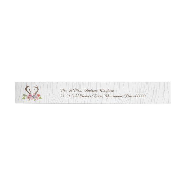 Watercolor Antlers Wildflowers Faux Bois Address Wraparound Address Label (Individual)